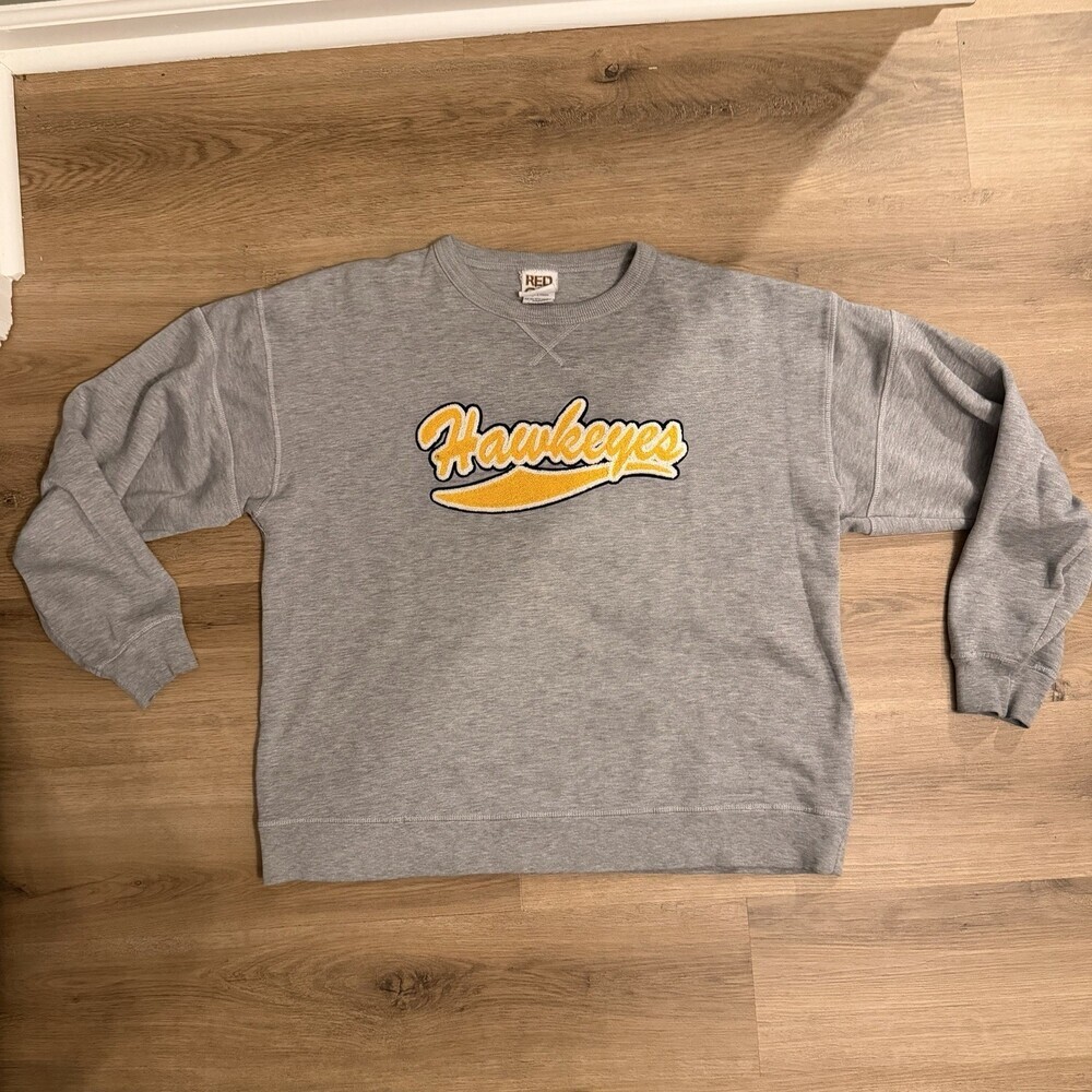 Iowa Hawkeyes Sweatshirt Red Oak Sportswear Gray Crewneck Size Large Cotton